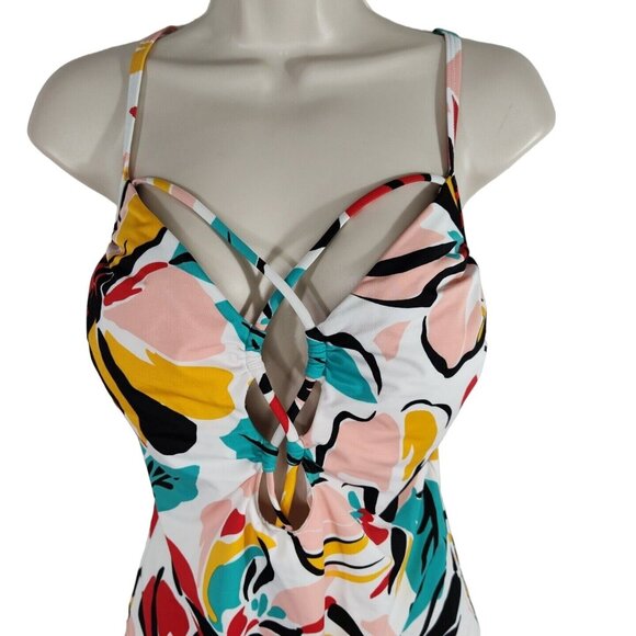 Beach Betty by Miracle Brands One Piece Swimsuit Women Size L Colorful Floral - Picture 2 of 12